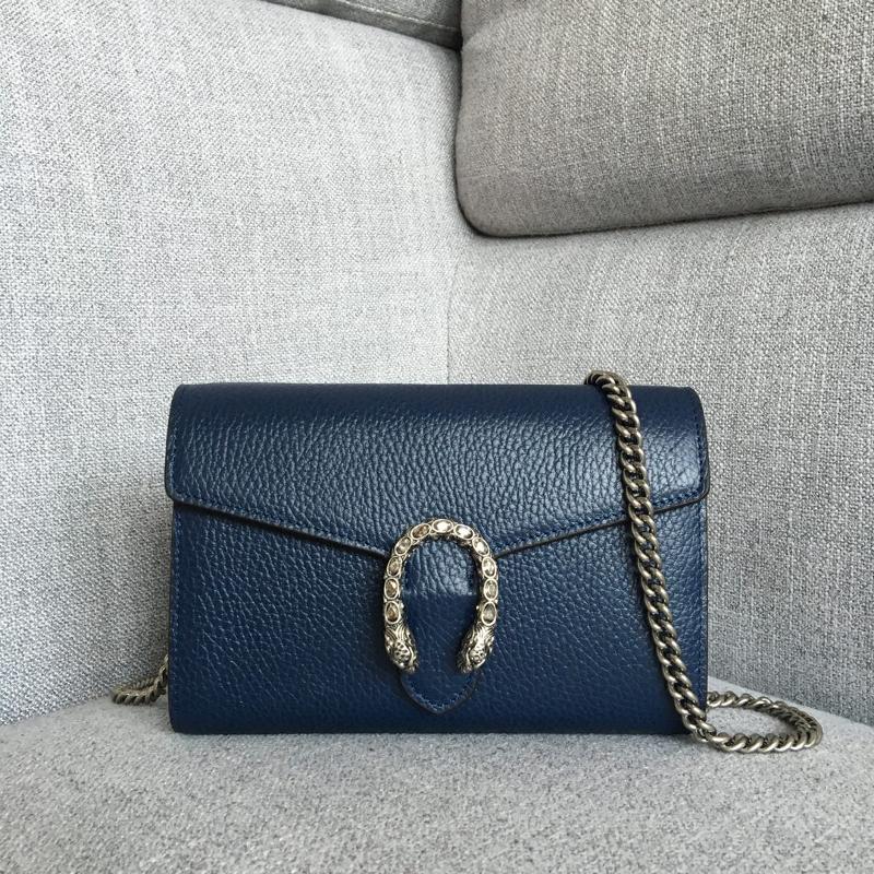 Gucci Chain Shoulder Bag 401231 Full Skin Litchi Pattern Dark Blue